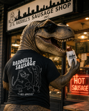 T-Rex Appetite Raddell's Sausage T-Shirt - Funny Dinosaur & Hot Dog Shirt | Slovenian Sausage | Cleveland Apparel